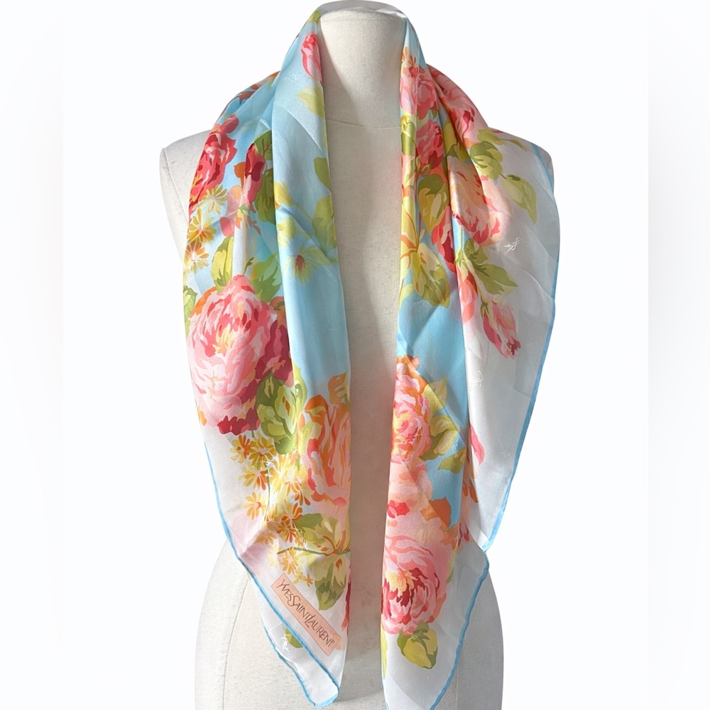 YSL Yves Saint Laurent Floral Silk Scarf 34"